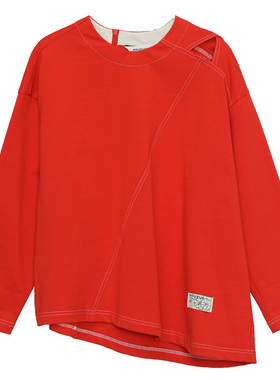 MOVEUP幻走2023春季 镂空纯棉设计师不规则短款T恤女123110505