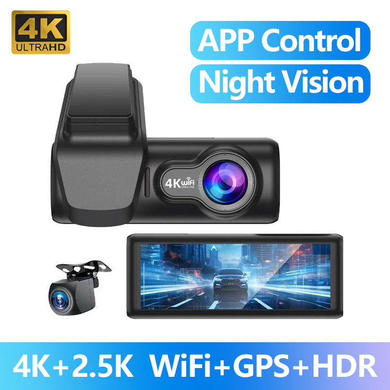 Dash Cam 4K Dual Lens Car DVR Night Vision GPS 24H Recording