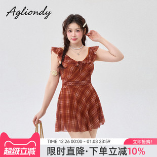 agliondy大码 保守游泳衣 泳衣女士泡温泉胖mm遮肉显瘦微胖2025新款