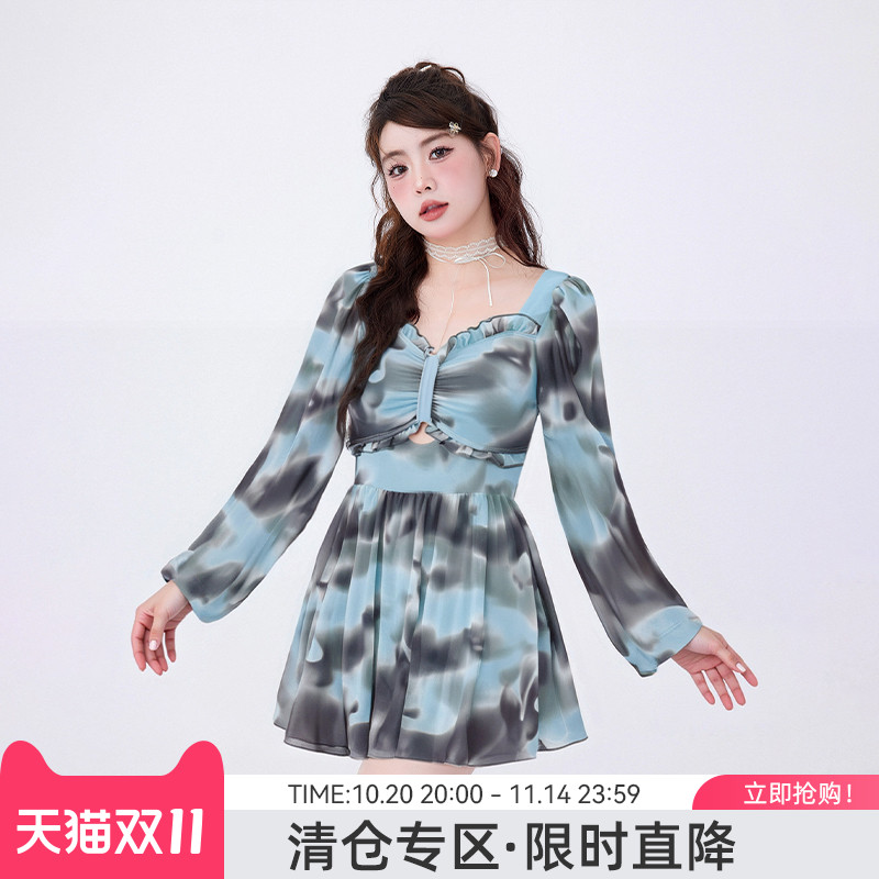 agliondy大码泳衣女微胖遮肉高级感2025新款温泉度假胖mm显瘦长袖