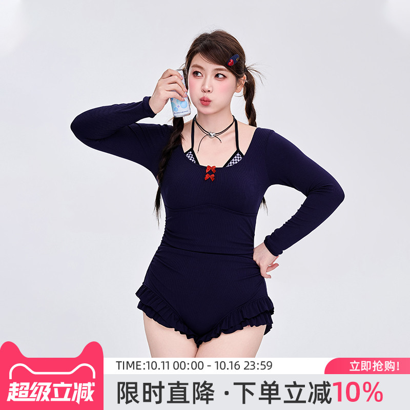 agliondy大码泳衣女泡温泉微胖女孩遮肉显瘦2025新款胖mm绝美连体