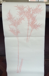 全手工木板水印四尺对开单竹图对联书法创作作品宣纸