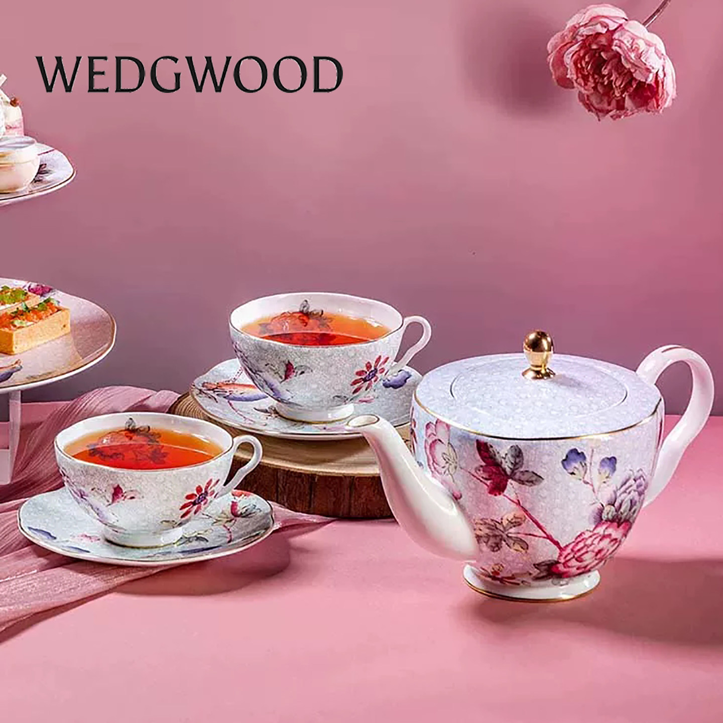 WEDGWOOD威基伍德杜鹃系列骨瓷茶杯碟咖啡杯茶壶欧式下午茶杯套装