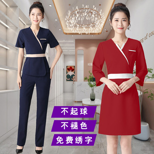 工作服时尚 长裤 修身 养生馆会所短袖 美容院服装 美容师工作服女夏季