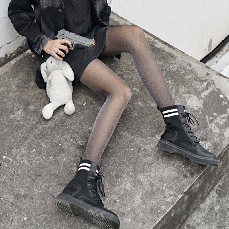 银葱黑色丝袜珠光薄款银丝裤袜黑丝性感ins潮亮丝jk银丝包芯丝袜