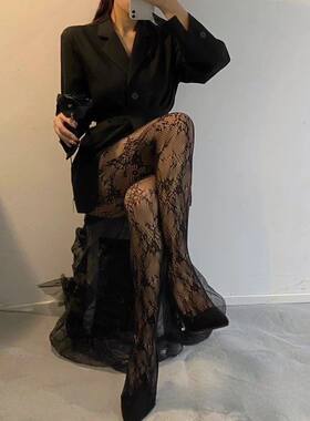 圣诞黑丝袜镂空蕾丝性感玫瑰花网红连裤袜打底裤成人丝袜薄款网袜