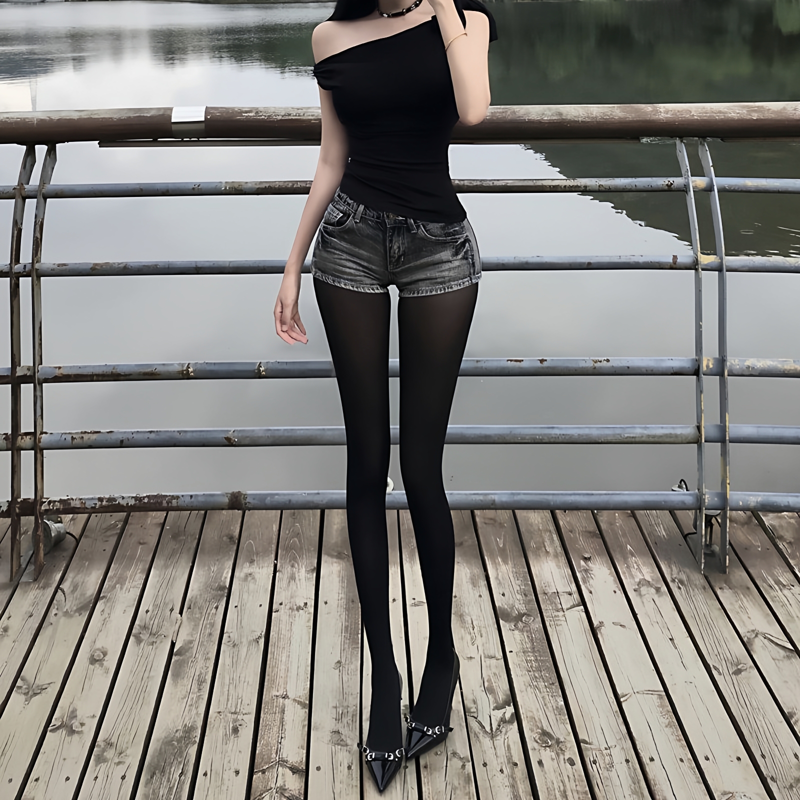 新款天鹅绒黑丝连裤袜60D天鹅绒面膜袜薄款高弹哑光厚黑jk打底袜