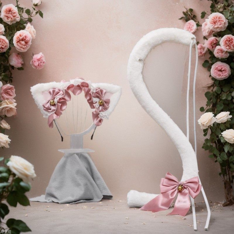 新款手作洛丽塔发带头饰配饰蕾丝蝴蝶结猫耳朵发箍cos猫尾套装