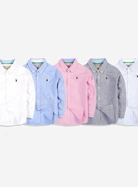 童装衬衣儿童长袖衬衫纯棉男童条纹衬衫 中大童男童条纹白色衬衫