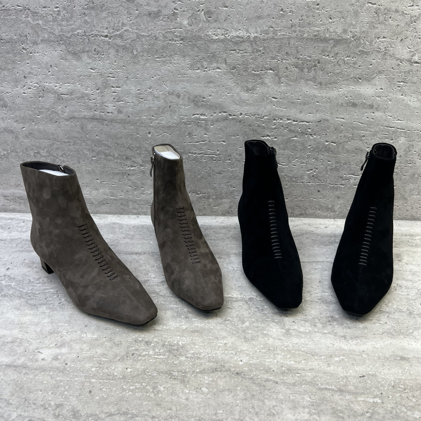 羊猄皮方头粗跟侧拉链马丁靴短靴