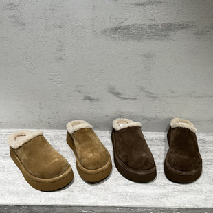 先锋名典女鞋2025冬季新款欧货真皮厚底包头拖加绒羊毛毛毛拖鞋女