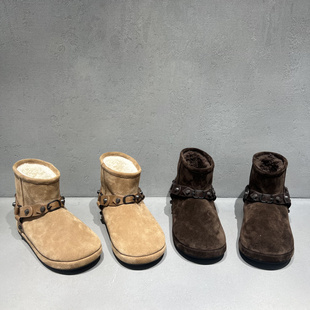 欧洲站先锋名典女鞋2025冬季新欧货磨砂皮平底套筒加绒保暖雪地靴