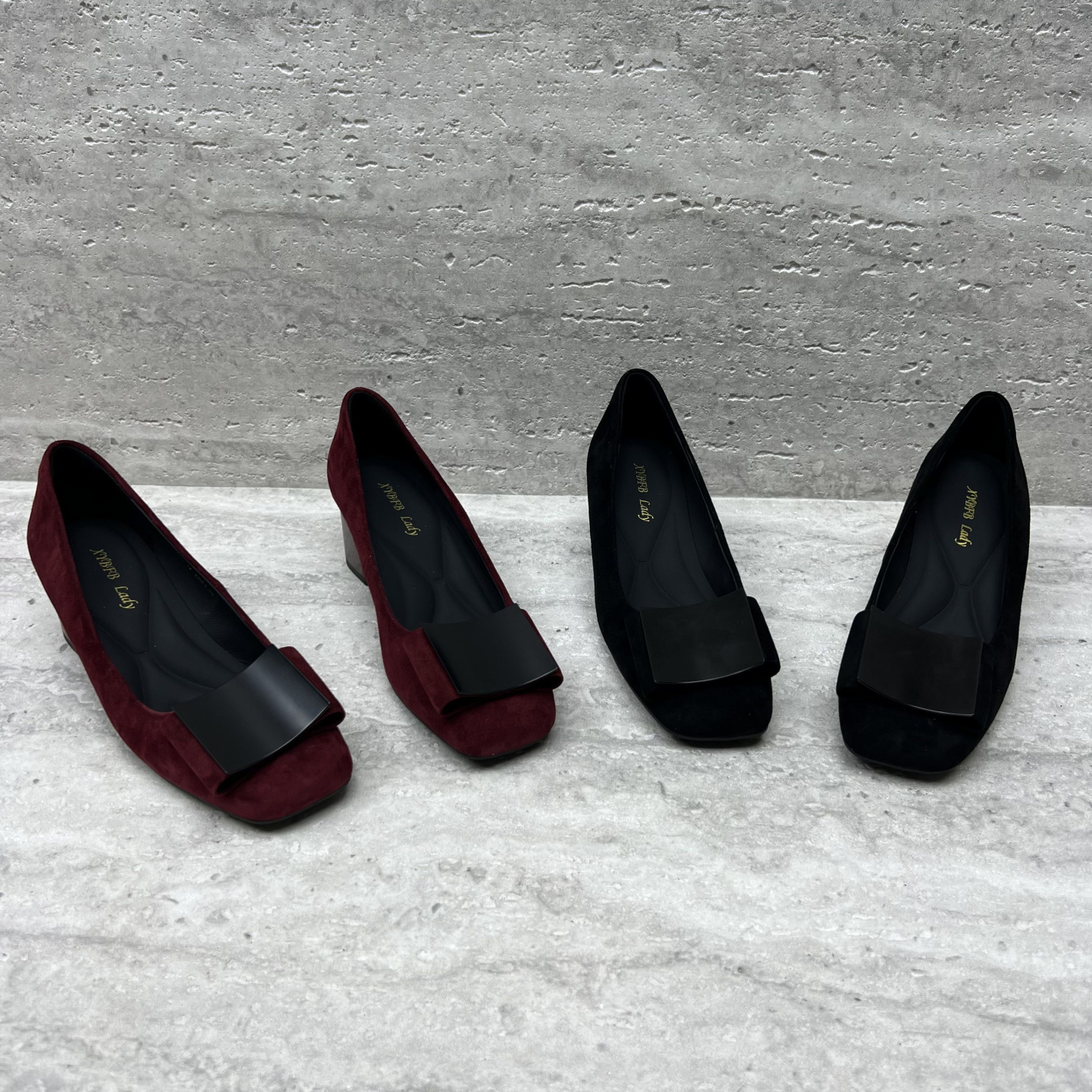 真皮粗跟方头浅口高跟鞋时尚单鞋