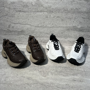 欧洲站2025冬款欧货真皮女鞋厚底系带加绒保暖轻便增高运动老爹鞋