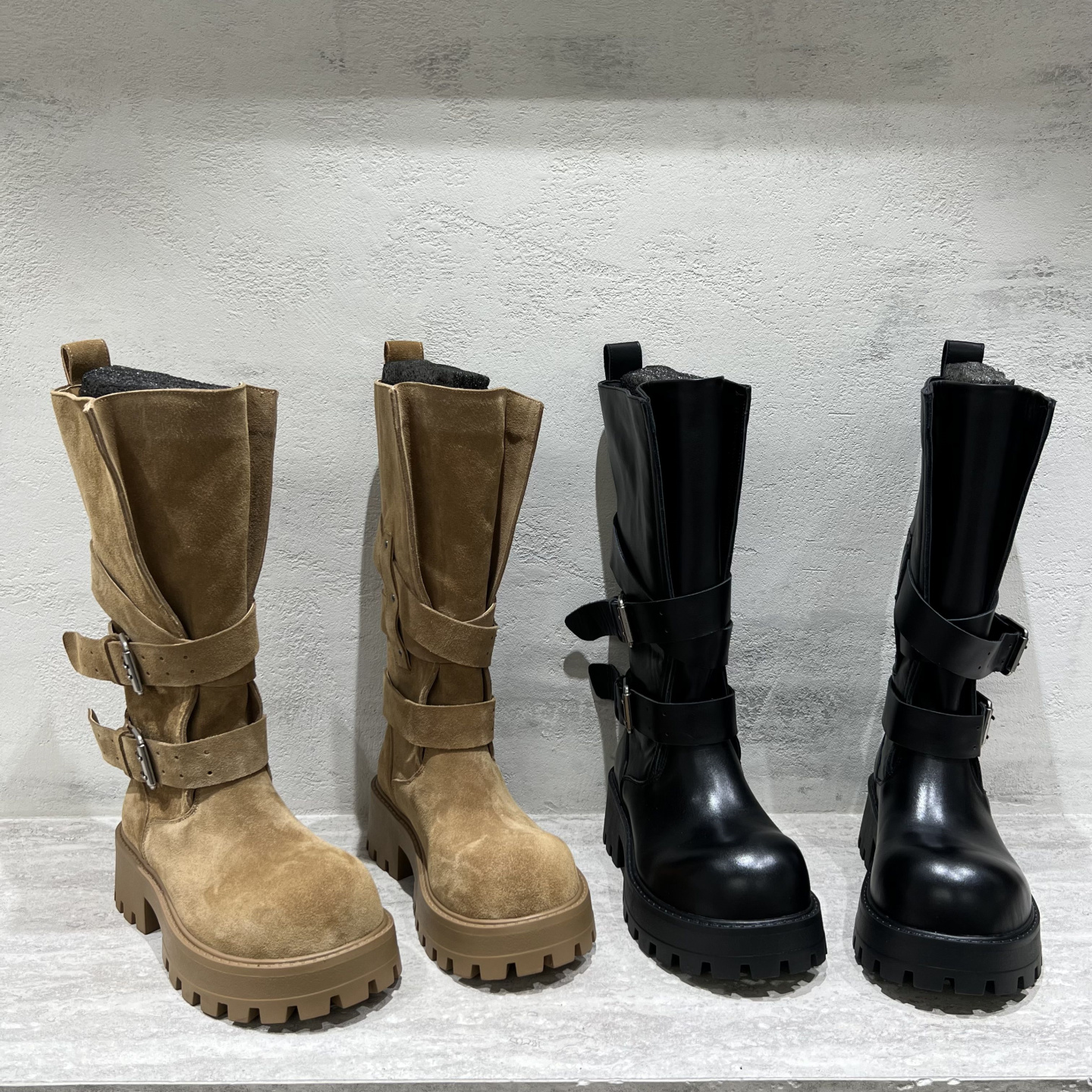 底皮带扣英伦时尚中筒靴女