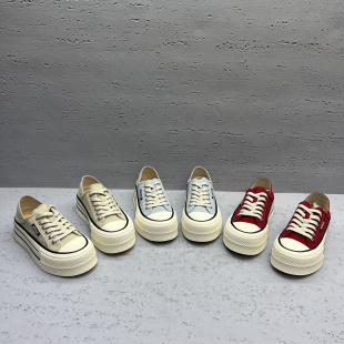 帆布松糕鞋 欧洲站2026春季 厚底系带休闲百搭板鞋 欧货真皮女鞋 新款