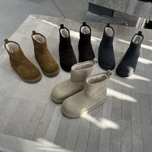 欧洲站先锋名典女鞋2025冬季新欧货真皮磨砂皮平底加绒保暖雪地靴