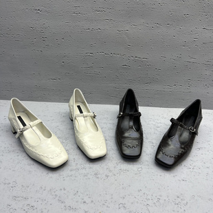 欧洲站2026春新欧货真皮女鞋粗跟方头丁字扣带胎牛皮单鞋玛丽珍鞋
