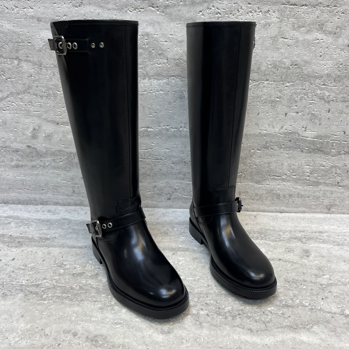 低跟皮带扣套筒高筒长靴骑士靴女