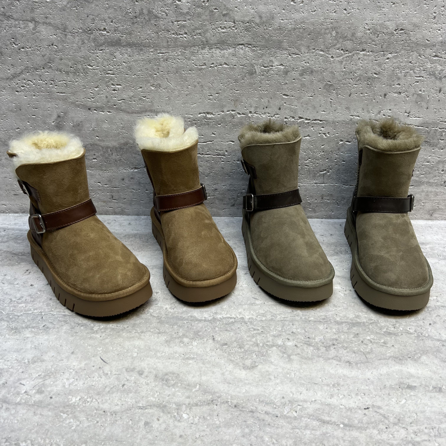 厚底搭扣羊皮毛一体保暖雪地靴女