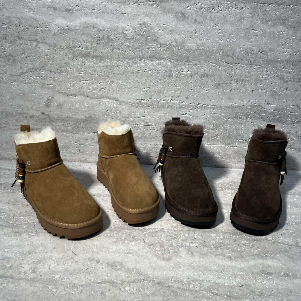 厚底套筒串珠加绒保暖棉靴雪地靴