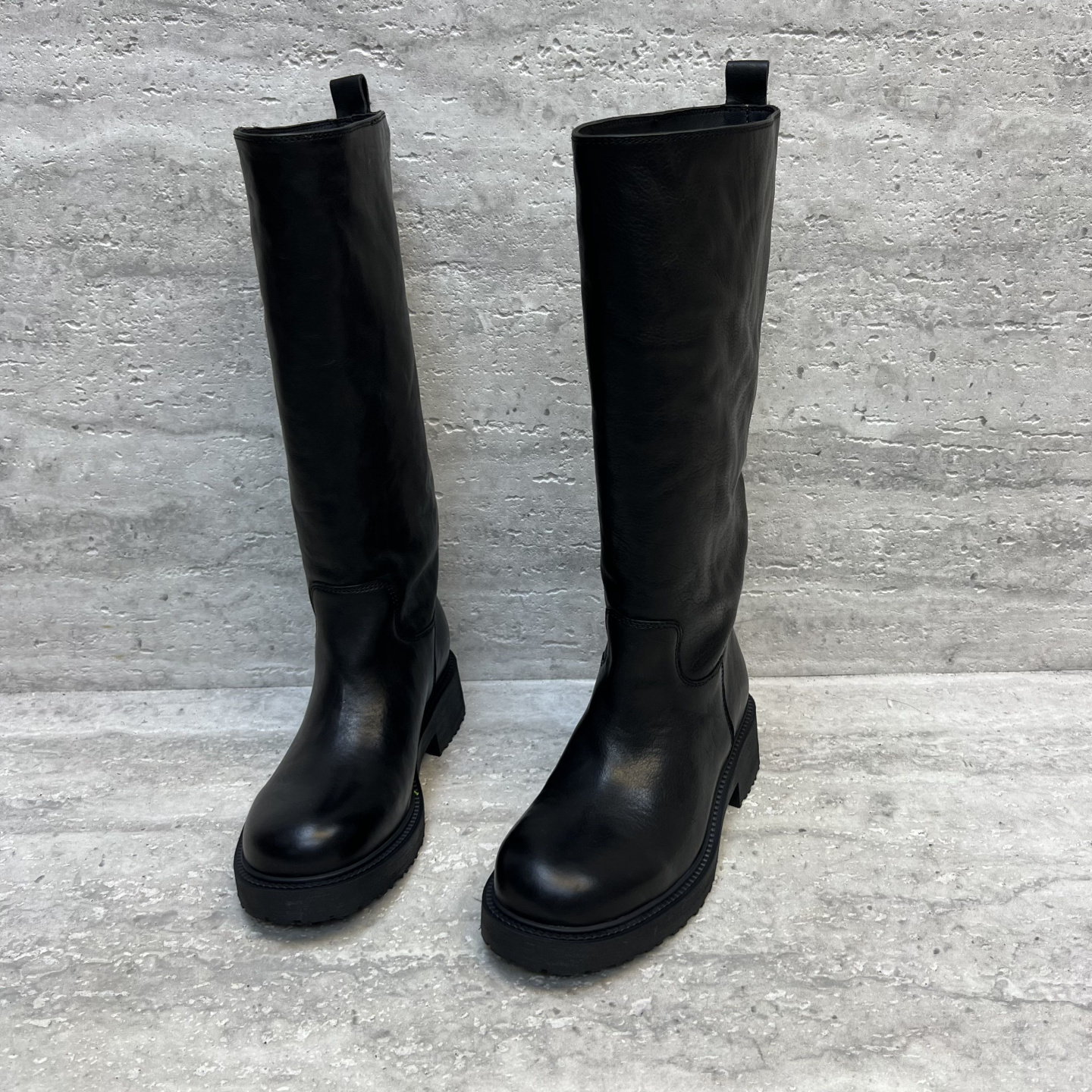 粗跟套筒圆头高筒长靴时尚骑士靴