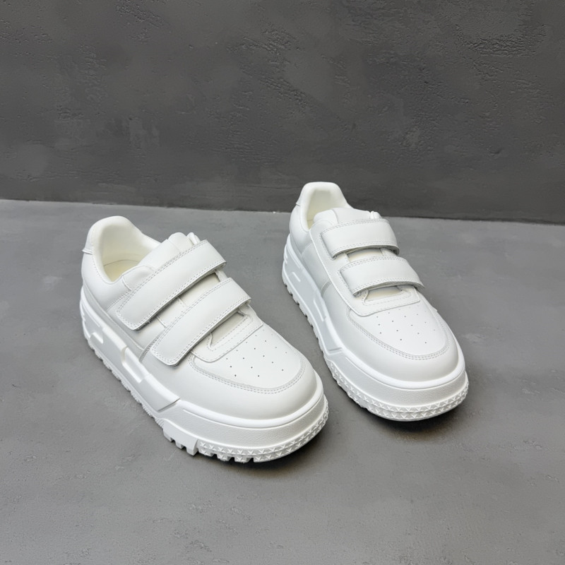 欧洲站真皮厚底系带松糕小白鞋