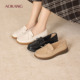 女鞋 护士鞋 秋季 奥康 舒软鞋 真皮一脚蹬懒人鞋 增高单鞋 平底