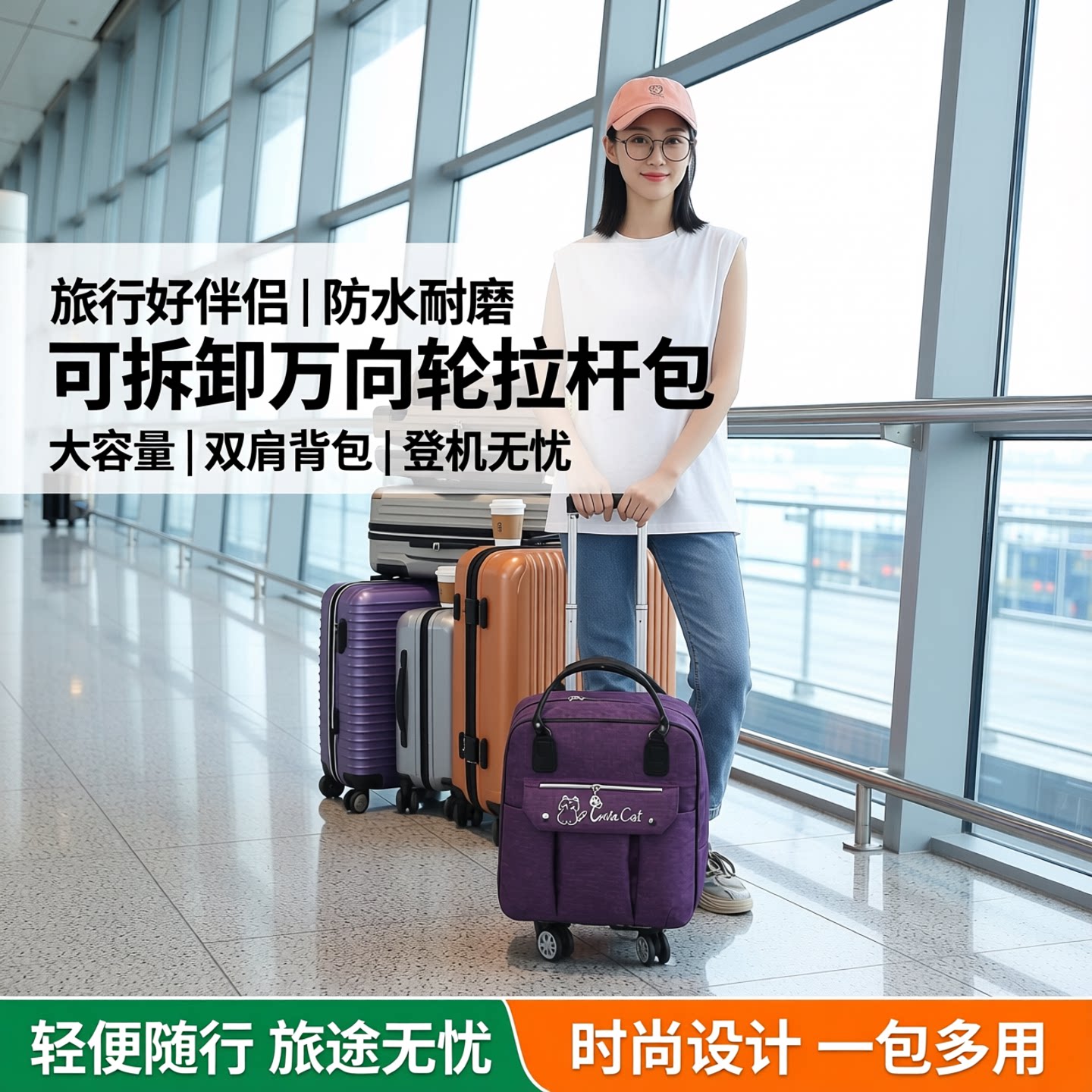 拉杆包旅行包大容量可拆卸万向轮防水双肩背包行李包登机包旅行袋