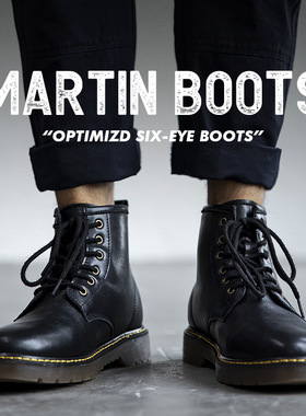 MRA中帮马丁靴男款英伦高帮真皮鞋冬季加绒保暖工装短靴黑色皮靴