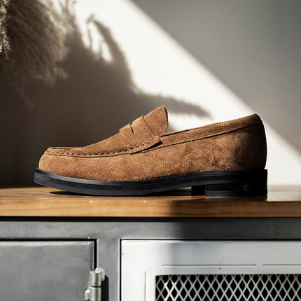 MRA乐福鞋男款2025新款反绒老钱风休闲皮鞋一脚蹬潮鞋子豆豆鞋秋