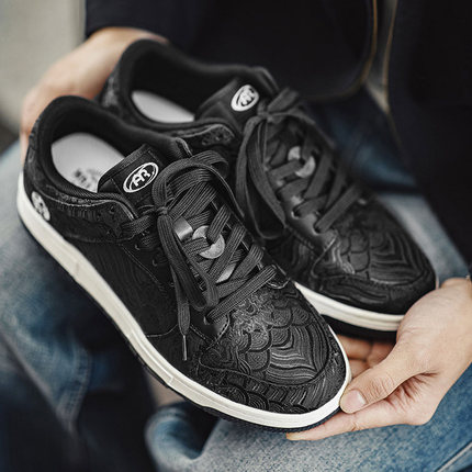 MRA国风丝绸板鞋男鞋秋季新款小众设计运动休闲鞋复古百搭潮鞋子