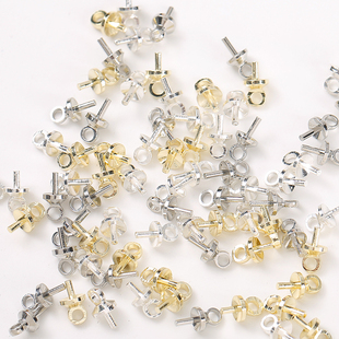 保色铜镀14K真金4mm吊针羊眼钉针珍珠托吊坠耳饰配件diy串珠配件