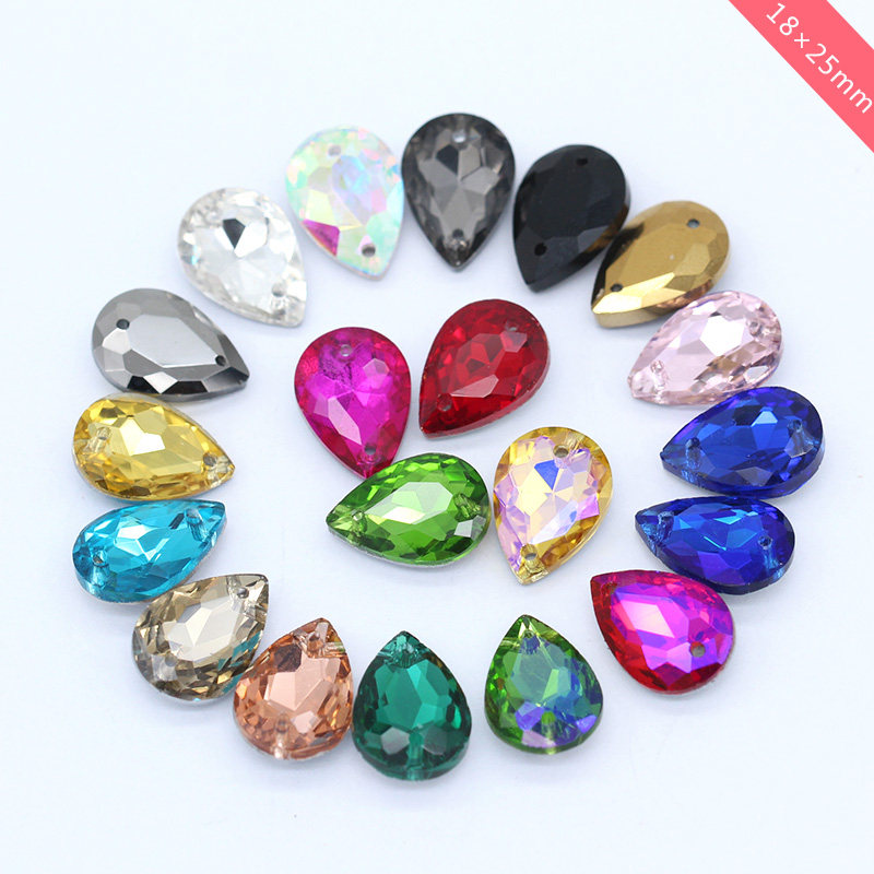 彩色AB玻璃水钻衣服饰品钻双孔可手缝尖底装饰宝石18*25mm15颗