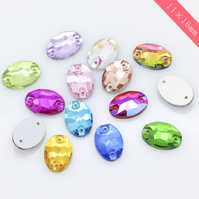 36颗 11x16mm水晶平扣手缝钻双孔椭圆婚纱礼服婚鞋装饰钻手工材料