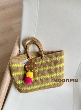 送视频教程条纹托特2mm空心棉多巴胺手提包手工毛线编织diy材料包