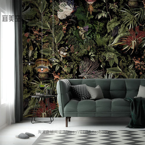 热带雨林复古植物墙纸客厅卧室