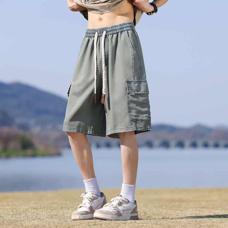 天丝牛仔短裤男士夏季薄款宽松加肥加大码外穿夏天凉感冰丝五分裤