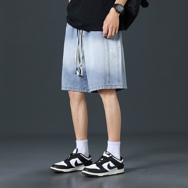 冰丝牛仔短裤男士夏季薄款2025新款中裤潮牌直筒宽松弹力五分裤子