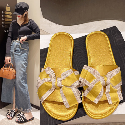 夏季日式轻奢软底蝴蝶结拖鞋女