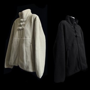 神识麒骥*三球悬铃木 摇粒绒蓬松立领中式盘扣改良外套 三省六部