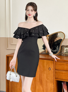 生日小礼服裙2025夏季新款女名媛荷叶边钉钻修身显瘦连衣裙30866