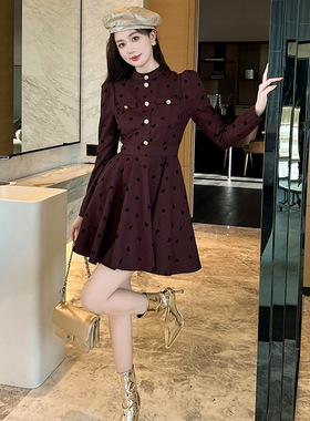 2025秋风装新款女小香风气质立领收腰显高蓬蓬小个子连衣裙21457