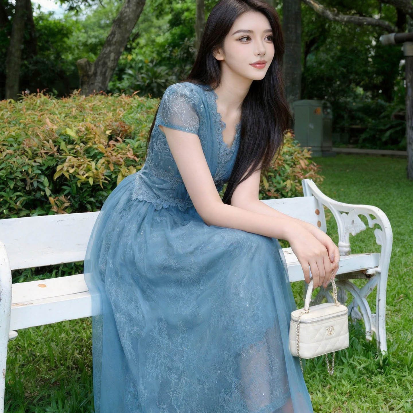 夏季新款女装法式V领收腰显瘦长款裙子约会气质仙女连衣裙48282