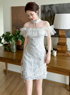 2025夏季新款女装新中式改良少女旗袍荷叶边收腰蕾丝连衣裙21157