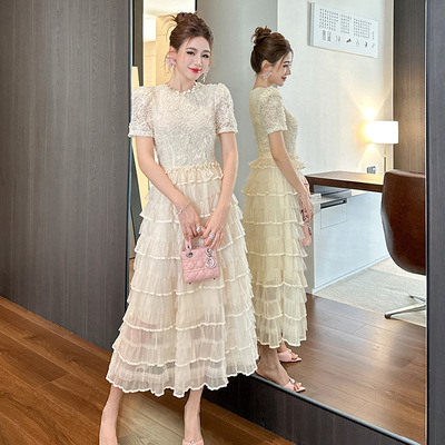 法式重工网纱层层蛋糕长裙女2025新款气质收腰显瘦连衣裙仙21760