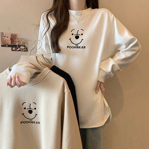 卡通小熊长袖套头卫衣女装2023秋冬新款独特别致加厚加绒保暖上衣