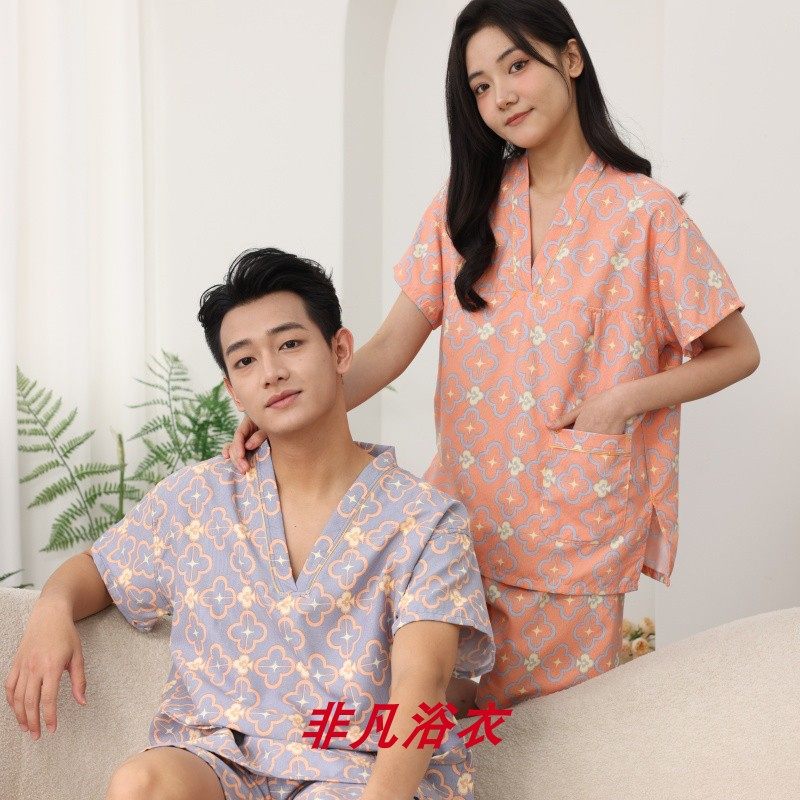 新款柔肤棉浴衣睡衣会所桑拿汗蒸服布料柔软亲肤男女情侣款