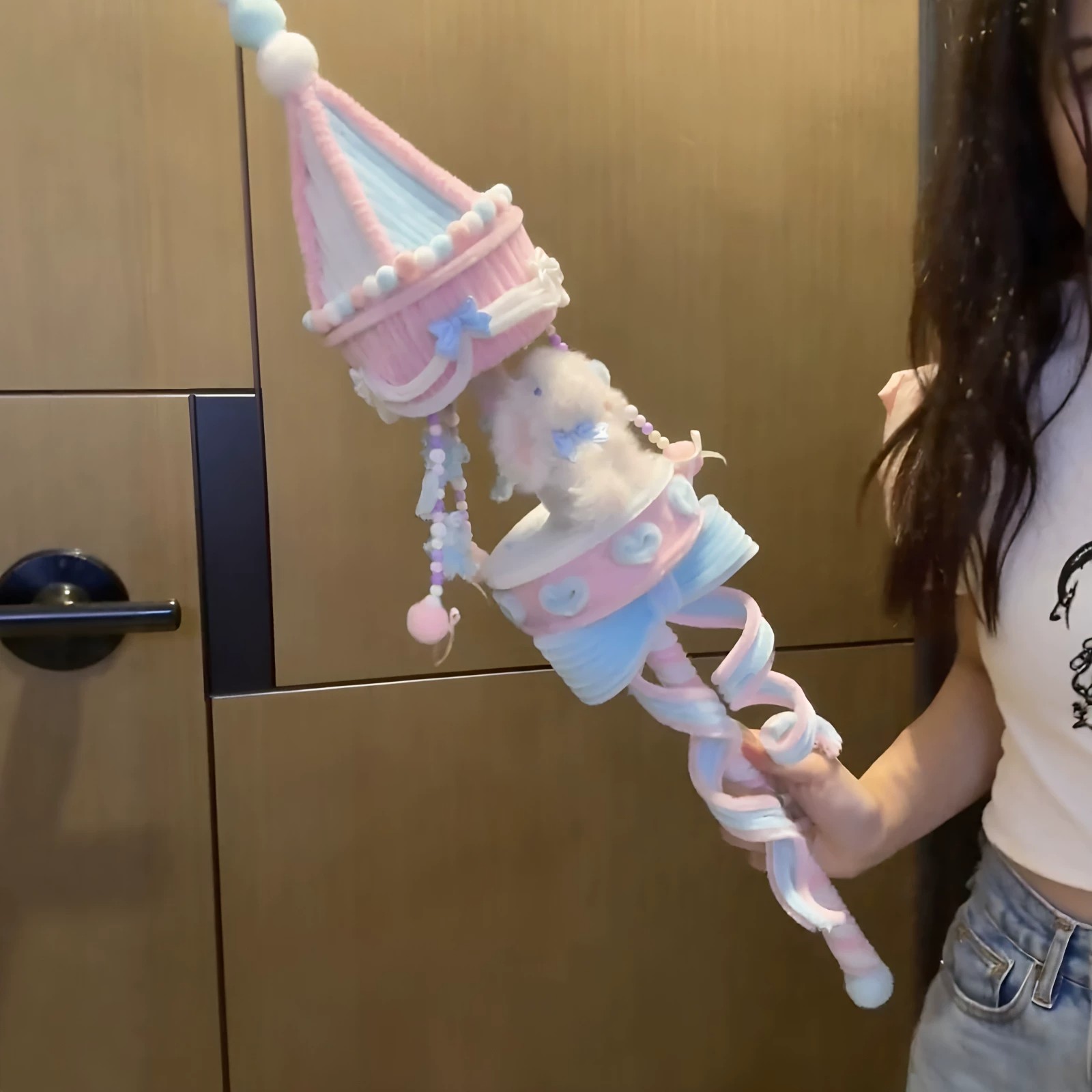 旋转木马魔法手杖扭扭棒手工diy材料包高颜值治愈兔兔手杖送闺蜜图片