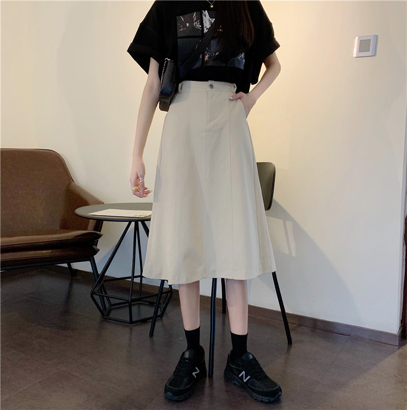 Real price Korean chic high waist slim mid length women's versatile A-line skirt in spring, summer and Autumn